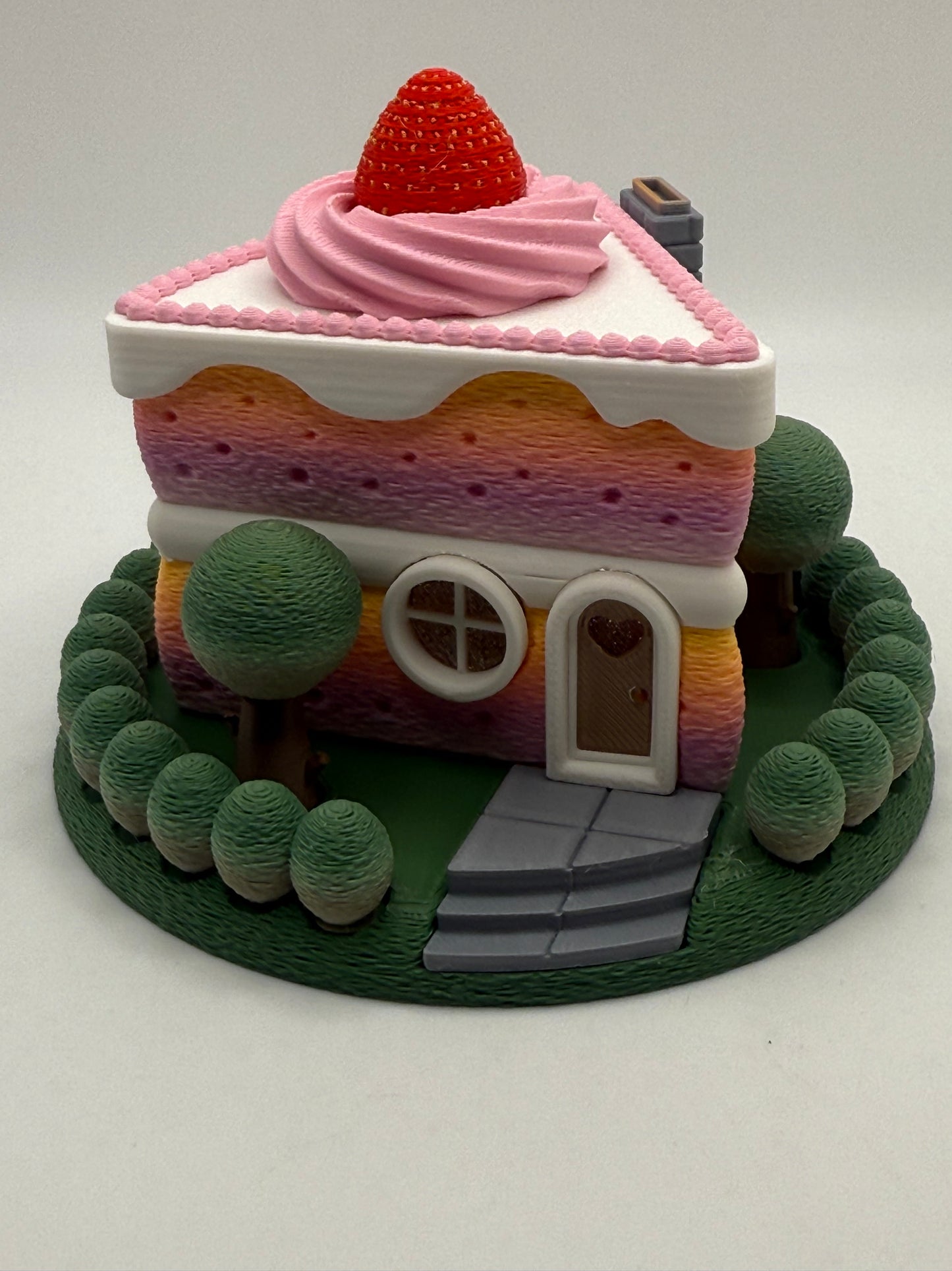 3-D printed slice of cake fairy house, tea-light - Decor Garden Gnome home for desk, shelf, night stand