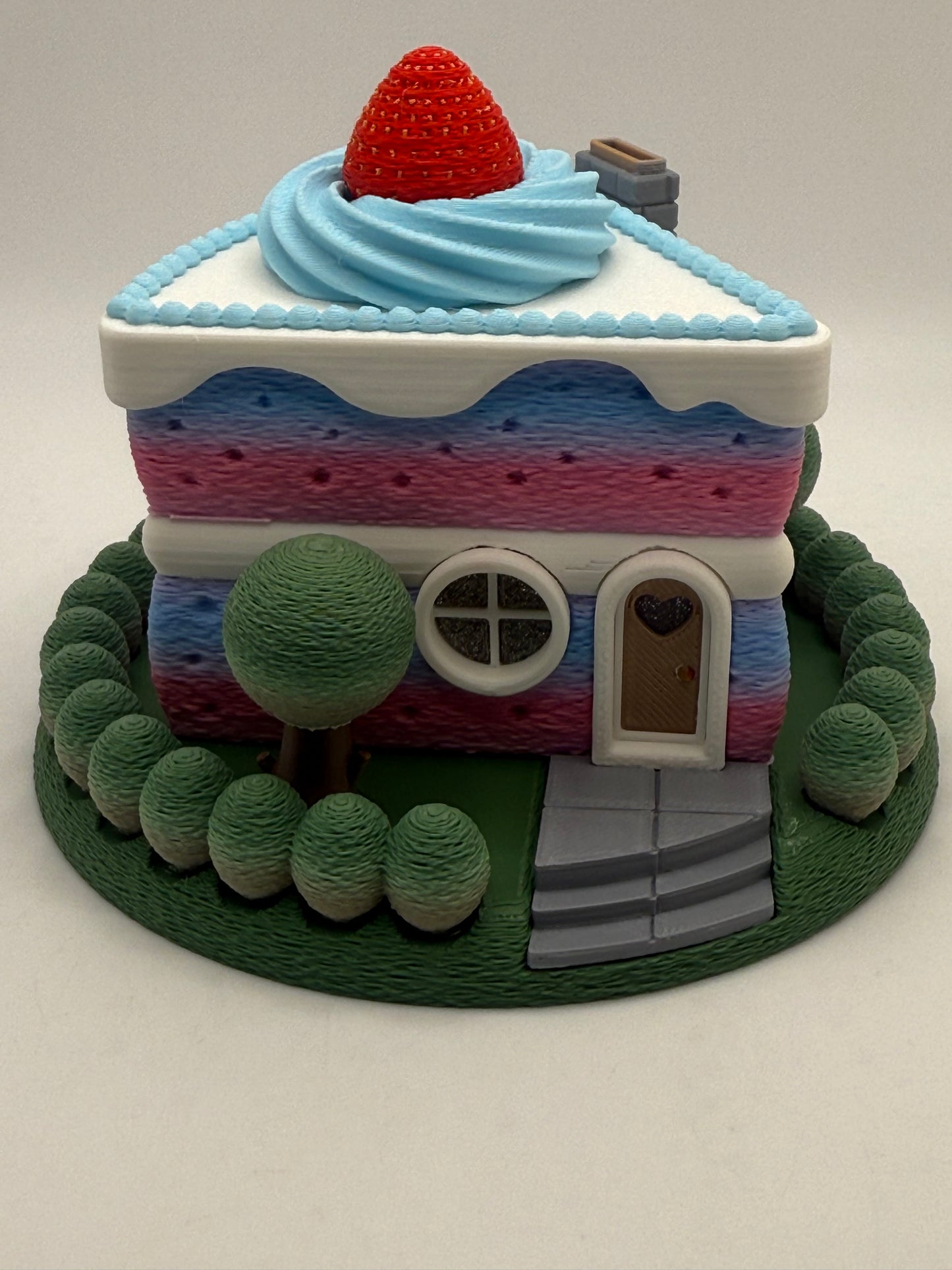 3-D printed slice of cake fairy house, tea-light - Decor Garden Gnome home for desk, shelf, night stand