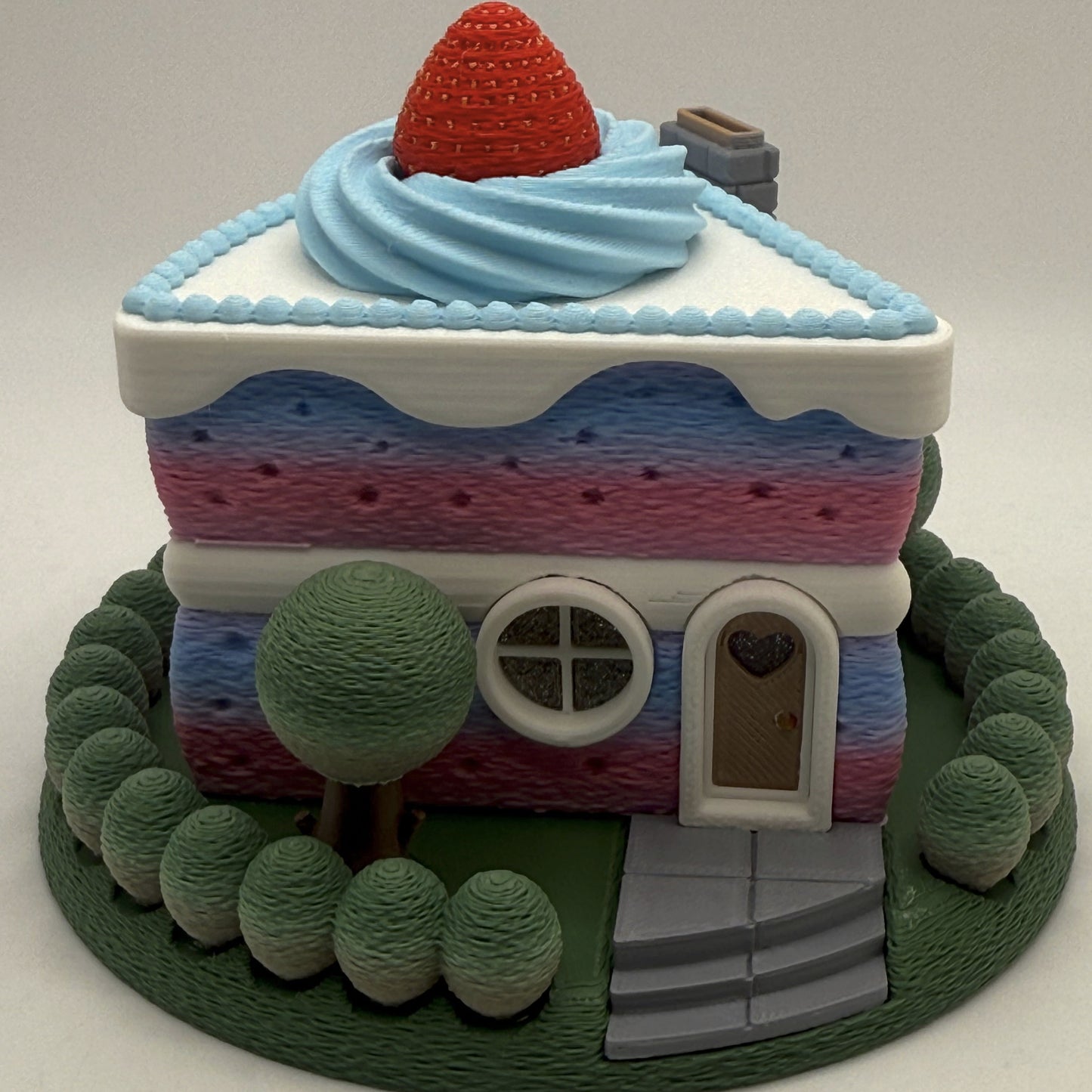 3-D printed slice of cake fairy house, tea-light - Decor Garden Gnome home for desk, shelf, night stand