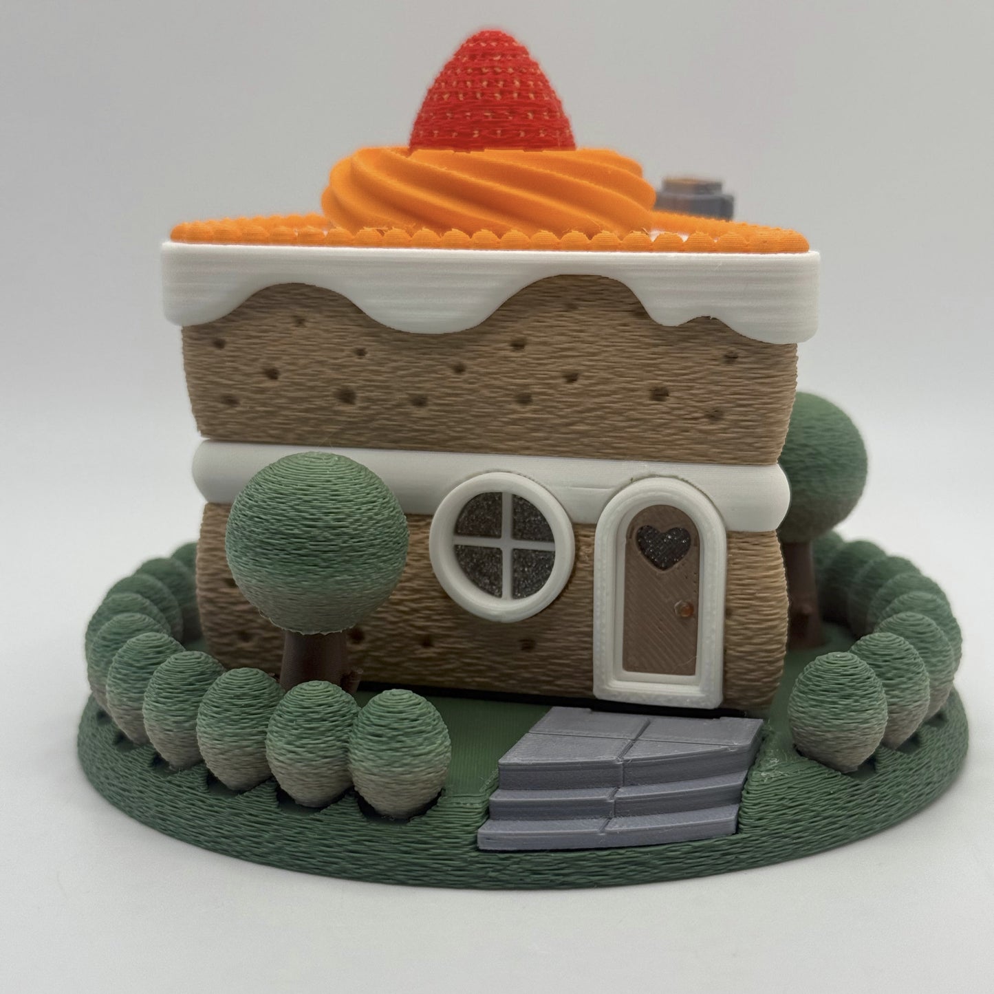 3-D printed slice of cake fairy house, tea-light - Decor Garden Gnome home for desk, shelf, night stand