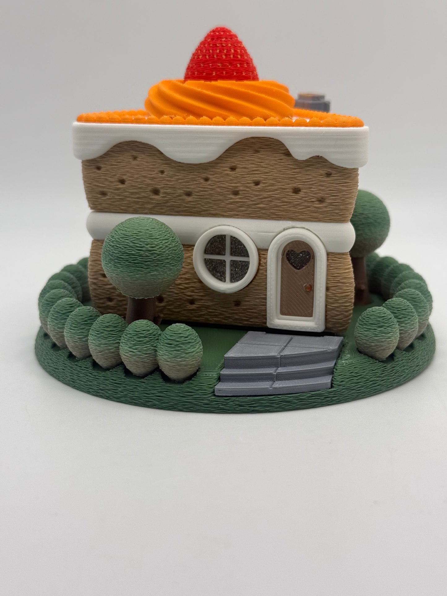 3-D printed slice of cake fairy house, tea-light - Decor Garden Gnome home for desk, shelf, night stand