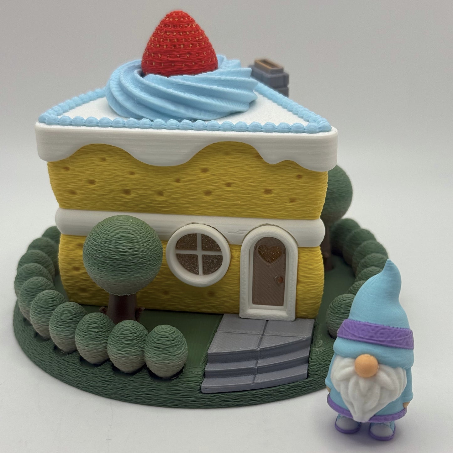 3-D printed slice of cake fairy house, tea-light - Decor Garden Gnome home for desk, shelf, night stand