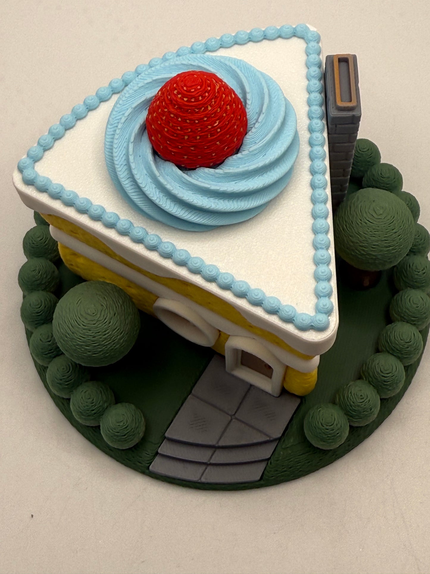 3-D printed slice of cake fairy house, tea-light - Decor Garden Gnome home for desk, shelf, night stand