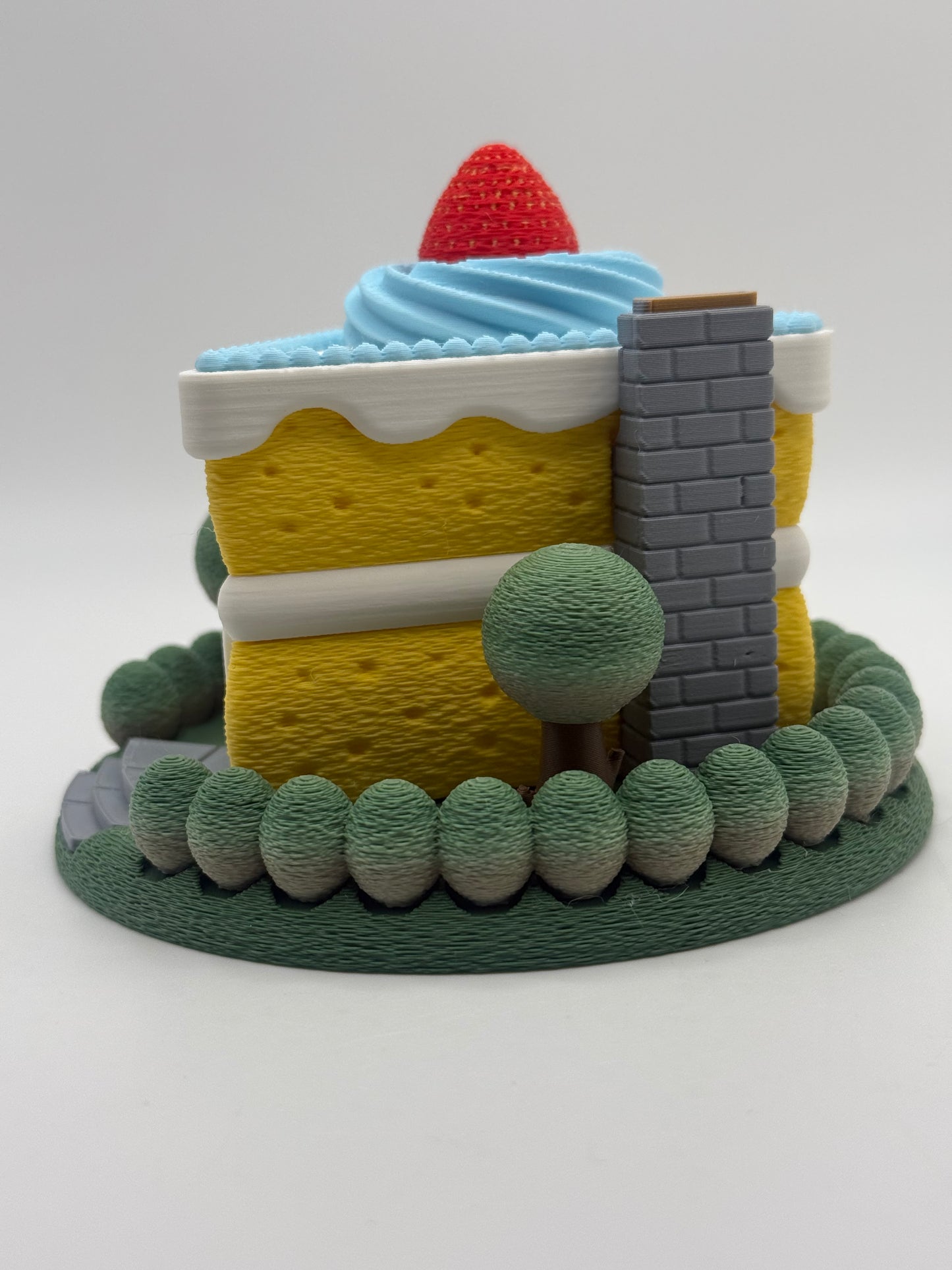 3-D printed slice of cake fairy house, tea-light - Decor Garden Gnome home for desk, shelf, night stand