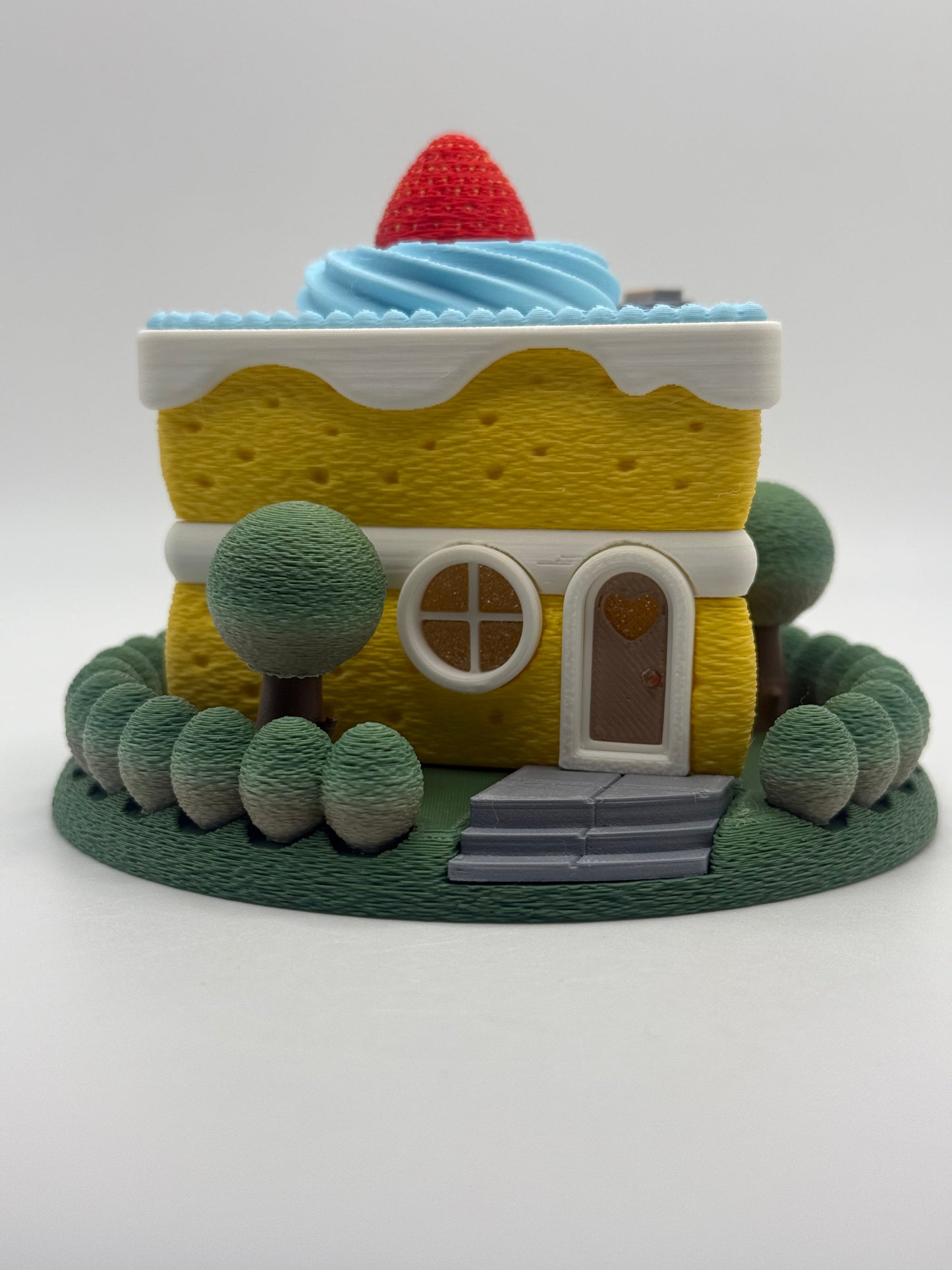 3-D printed slice of cake fairy house, tea-light - Decor Garden Gnome home for desk, shelf, night stand