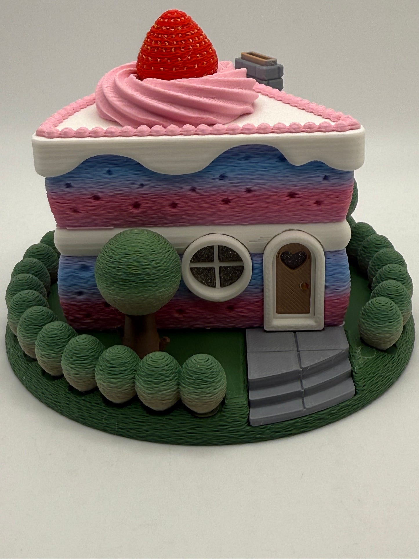 3-D printed slice of cake fairy house, tea-light - Decor Garden Gnome home for desk, shelf, night stand