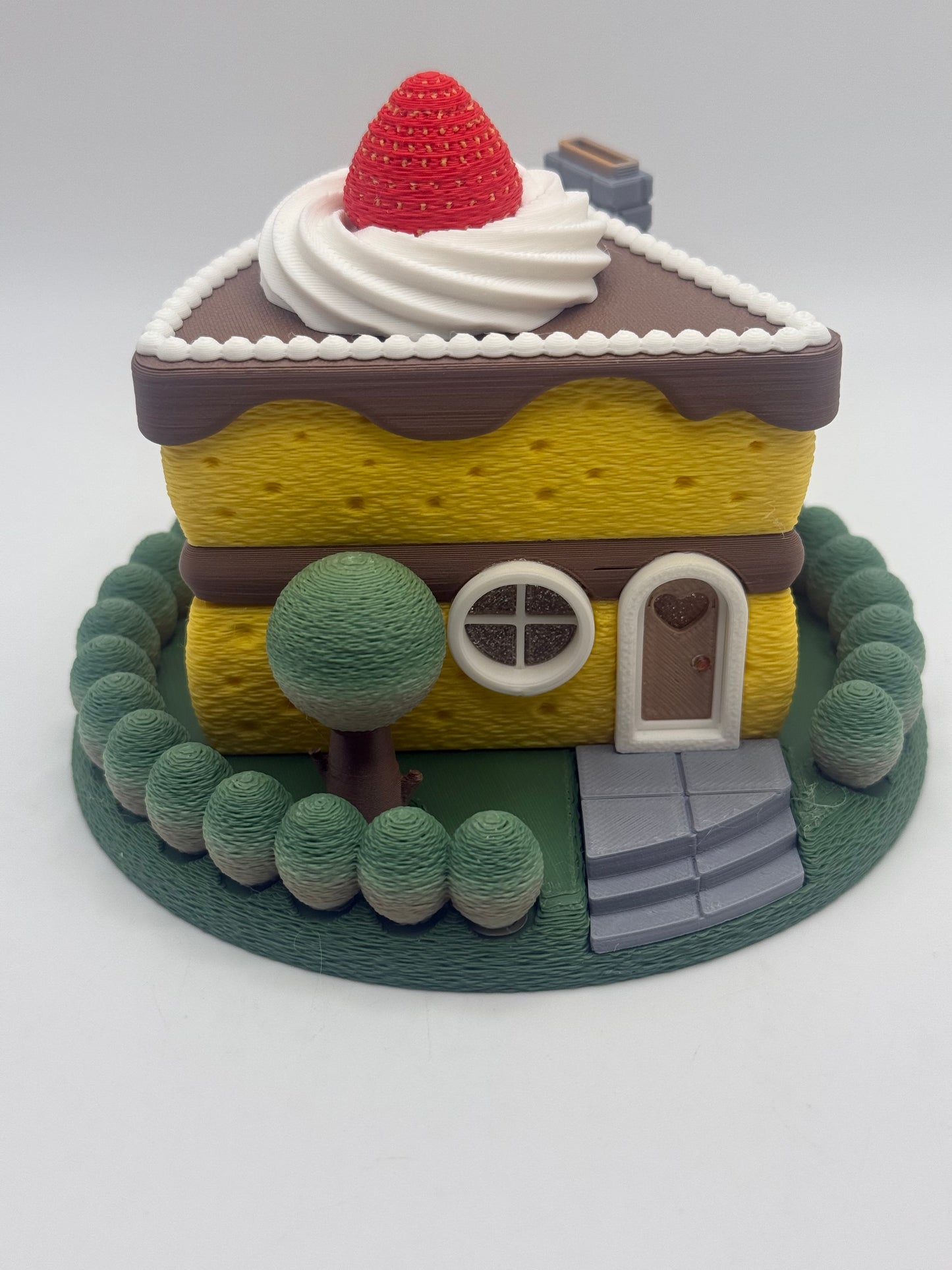 3-D printed slice of cake fairy house, tea-light - Decor Garden Gnome home for desk, shelf, night stand