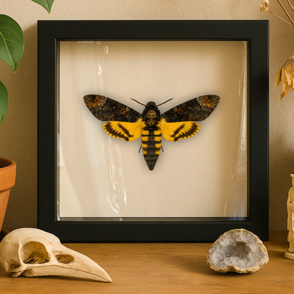 Real Death’s-head Hawkmoth – 6x6 Shadowbox (Acherontia styx)